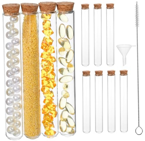 ROMISBABA 16piezas Tubos De Vidrio Con Corchos Tubos De Ensayo De Borosilicato Para Experimentos De Incluye Cepillo y Embudo Para Uso Ciencia y Química