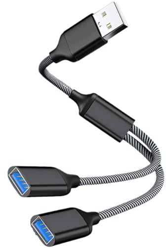 DILUSILK USB Male to Double Female Extension Cord Adapter 2-Port USB Splitter Data Power Charger Split Converter 1 In 2 Out Dual Extender Hub for Laptop Mac Car PS4 PS5 Flash Drive etc