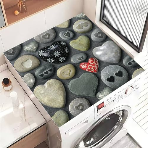 Highdi Housse de Protection pour Machine à Laver Top, Imprimé Galet Coussin de Machine à Laver Antidérapant, Tapis de Protection pour Dessus Sèche-Linge Séchage Rapide (Gris 1,30x40cm)
