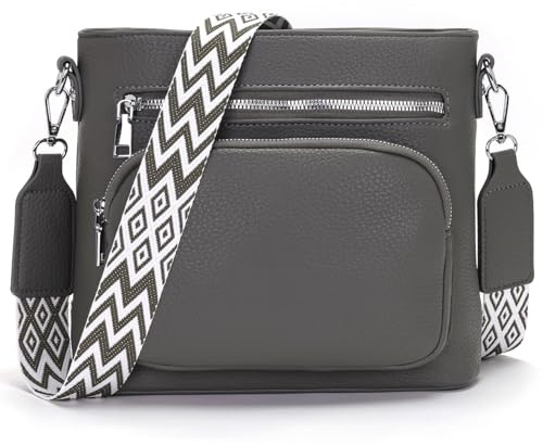 Snmoec Handtasche Damen mittelgroß umhängetasche Damen Handy Crossbody Bag Leder PU damentaschen mit breitem Gurt handtaschen für,Dunkelgrau