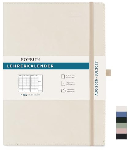 POPRUN Lehrerkalender 2026 2027 Hardcover ca.A4(21 x 29,7cm) auf Deutsch