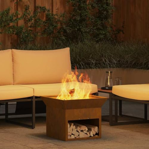 Braciere per esterni, per il giardino, braciere arrugginito, 50 x 50 x 40 cm, in acciaio resistente alle intemperie, per giardino, terrazza e balcone, facile da usare