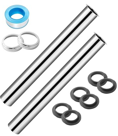 2-Teiliges Set Siphon Waschbecken,300MM Siphon Verlängerung Allgemein Waschbecken Abfluss Edelstahl Siphon Waschbecken Bad,Siphon Küchenspüle,Inklusive Dichtring Und Kupfermutter(30 X 3.6 CM)