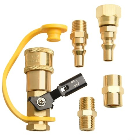 Kit di collegamento rapido per propano per camper, set di adattatori per gas a bassa pressione con valvola di intercettazione in ottone e raccordo a flusso completo per barbecue all'aperto, rimorchi