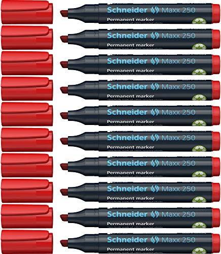 Schneider Maxx 250 Permanent-Marker mit Keilspitze (Strichstärke: 2+7 mm, nachfüllbar) 10er Packung rot