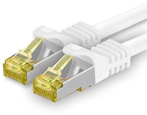 Cat.7 Patch Cable Set, S/FTP (PiMF) Ethernet LAN Network Cables, 10 Gigabits/10000 Mbps – High Speed – 600 MHz with Locking Protection, Halogen-Free (LSZH) Blanc - 1 pièce 5m