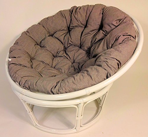Rattan Papasansessel, Papasan Sessel inkl. hochwertigen Polster, D 110 cm, Fb. weiß lackiert, Polster Loneta dunkel grau