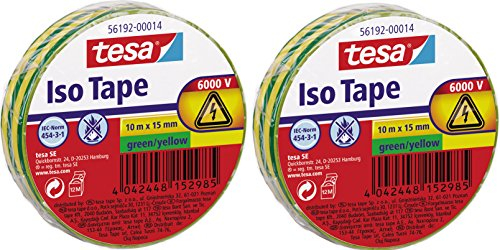Tesa 56192 ISO Tape - Isolierband, 10 m x 15 mm 2 Rollen Giallo-verde