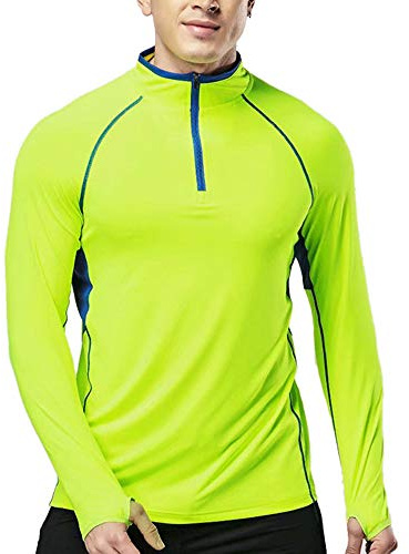 Muscle Alive Fitness Uomo Trimestre Cerniera Lampo in Esecuzione Attivo Magliette Allenarsi Lungo Manica Maglia con Pollice Fori