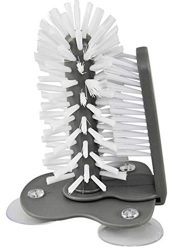 HOME-X Glass Cleaning Brush, Sink Attachment, Bartender Glass Cleaning Brush Set, Easy Glassware Cleaning – Grey & White – 7 ¼” L x 4 ½” W x 4 ¾” H
