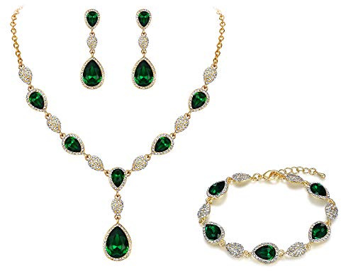 Clearine Edelstein Diamante Teardrop Hochzeit Braut Kostüm Aussage Y-Halskette baumeln durchbohrt Ohrringe Tennis Armband Set für Damen