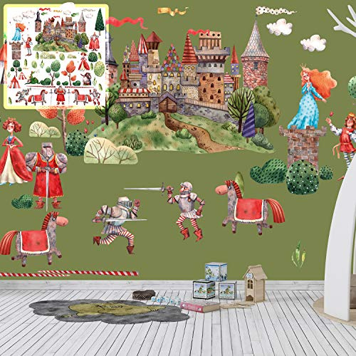 Wandtattoo Ritter Ritterburg Verschiedene für Kinderzimmer | Ritter Ritterburg; selbstklebende Vinylfolie für Tapete, Raufaser, Möbel, Glas und Türen