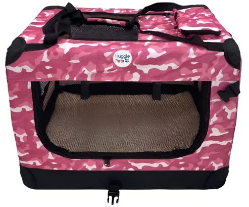 HugglePets Lätt hundburar i tyg, med matta och godismatväska (medium, rosa kamo)