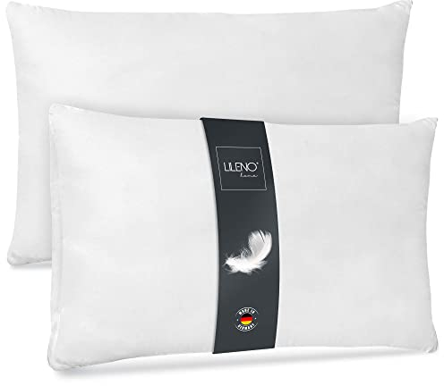 LILENO HOME Federkissen 40x80 cm [2er Set] - Kissen 40 x 80 cm aus Federn als Kopfkissen, Schlafkissen u. Bettkissen perfekt für Allergiker und Kinder - Federkernkissen mit je 600g