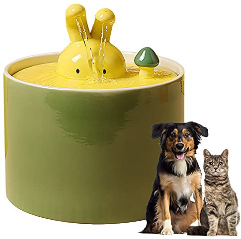 PJDDP Fuente De Agua para Gatos De Cerámica 1 L Bebedero para Mascotas Bebederos para Mascotas Ultra Silenciosos Cuenco para Gatos Y Perros Dispensador De Agua Automático Y Fácil De Limpiar,Verde
