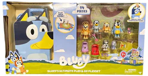 Bluey Ultimate Play & Go Set, 14 Piece Plays Set with Play Area and Carry case.