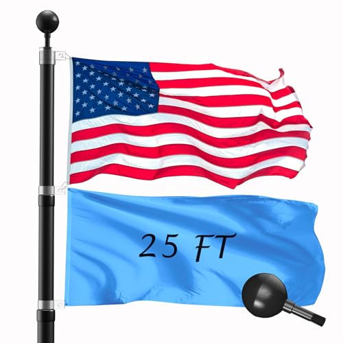 Wphold Teleskop-Fahnenmast-Set, 6,5 m, extra dick, Teleskop-Fahnenmasten, schwarz, robuste Fahnenmasten für den Innen- und Außenbereich, mit 7,6 x 12,7 cm großer amerikanischer Flagge