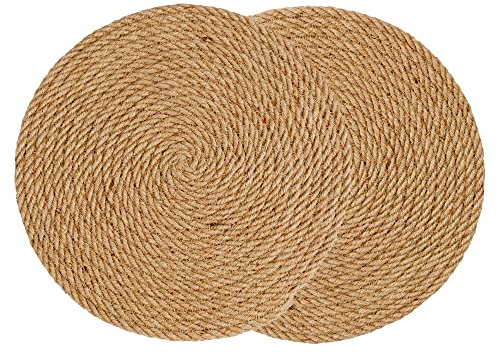 Runde gewebte Tischsets, 30 cm, Set mit 2 Stück, natürliche Jute, Küche, Esstisch, rustikal, Boho, hitzebeständig, rutschfest, geflochtene Bauernhaus-Platzsets (Jute (30 x 30 cm), 2 Stück