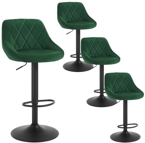 WOLTU 4 x Barhocker Tresenhocker, Gute gepolstert, Samt, Höhenverstellbar, Drehbar, Hocker, Dunkelgrün BH219dgn-4 | Barhocker, modern, drehbar, höhenverstellbar, mit Fußstütze, für Küche, Bar, Wohnzimmer