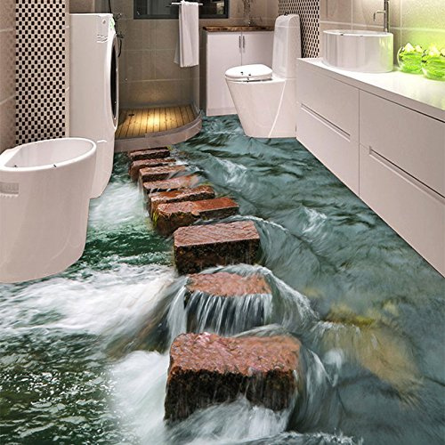 MASTPOINT PVC selbstklebende Fußbodentapete klassischer Steinweg Fluss 3D Fliese Wandmalerei Wohnzimmer Bad wasserdicht Aufkleber