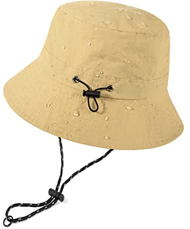 Voqeen Vattentät hinkhatt för män och kvinnor för hundpromenader, golf, safari, regnmössor för damer, sommar och strand, fiskekeps UPF 50+ solhatt, justerbar, packbar, vindtät, Khaki, en storlek