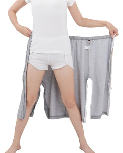 WEEOATAR Bedridden Patient Clothing,Full Open Post Surgery Pants,Patient Care Trousers,Disability Clothing with Zippers for Easy Access,Post-op Pants Suit for Fracture,Disable,Elderly(Grey,XL)