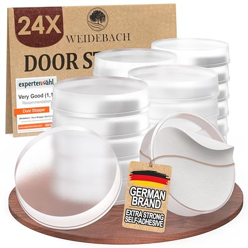 WEIDEBACH 24 x diskret dörrbuffert, transparent, dörrstopp vägg självhäftande 20 x 5 mm, elastisk buffert för badrum, glasytor, väggar