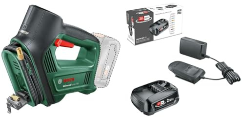 Bosch Pompe à air/compresseur d'air - UniversalPump 18V(sans Batterie, pour Les pneus de Voiture, de Moto et de vélo, 150 PSI, 10,3 Bars, Emballage en Carton) + Starter Alliance 18V 2,5 Ah + AL 18V-20