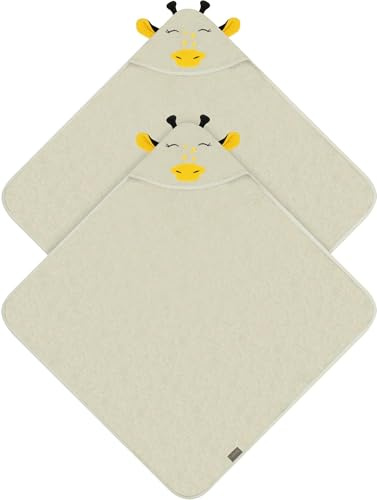 normani Baby Kapuzentuch Frottee Wickeltuch Kapuzenhandtuch aus 100% Bio-Baumwolle in 80x80 cm - Badetuch für kleine Kinder Farbe 2 x Beige
