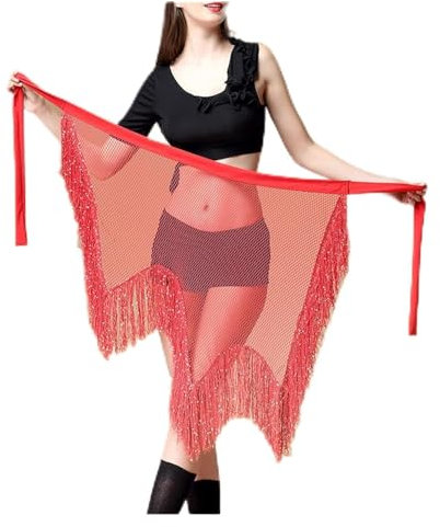 QUNINE Bauchtanz-Hüfttuch, Tanzkleidung, Bauchtanz-Kleidung, Kostümzubehör, asymmetrischer Wickel, Paillettengürtel, Hüfttuch mit Fransen (2)
