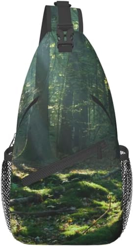 KWQDOZF Sling-Rucksack Umhängetasche Brusttaschen Baum-Sommer-Wald-Druck Sling-Tasche für Reisen Sport