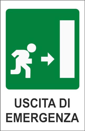 M-ITALY CARTELLO SEGNALETICO - USCITA DI EMERGENZA MODELLO 2 - Adesivo Extra Resistente, Pannello in Forex, Pannello In Alluminio (20x31, Plastica)