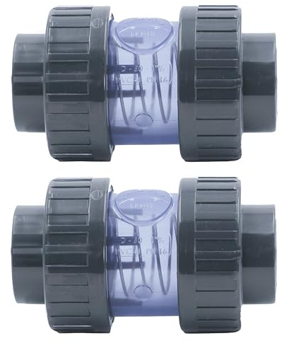 HAF 2X PVC Rückschlagventil Transparent mit 50mm | Klebemuffe x Klebemuffe | Kegelrückschlagventil aus grauem PVC-U | PN16 für PVC Rohr, Schwimmbad, Poolverrohrung, Druckleitung, Rohrleitung & Teich