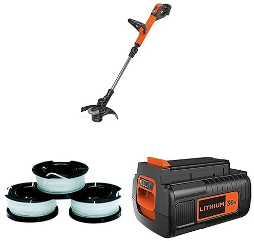 Bundle of Black+Decker Akku-Rasentrimmer (18V 2,0Ah, für größere Flächen geeignet, ohne Akku und Ladegerät) STC1820PCB + Black+Decker A6485 Fadenspulen g + Black+Decker Li-Ion Ersatzakku (36V