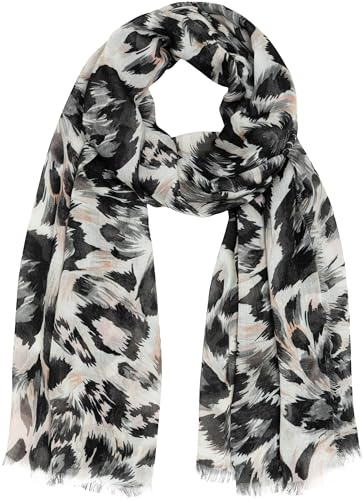 Caspar SC533 Damen Schal aus weichem Modal Animal Print Leo Muster, Farbe:schwarz