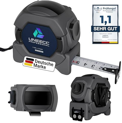 UNEECC Professional Maßband 5 m | Auto Lock - Automatische Band Verriegelung | Bandmaß 5m | Magnethaken | Massband | Extrem Robust | Rollbandmaß