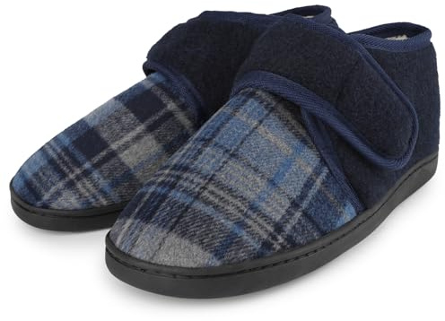 riemot Men's Slippers Fluffy Slipper Comfy Warm Anti-Skid Slip On House Slippers Memory Foam Slipper for Men Adjustable Wide Fit Indoor Outdoor House Shoes