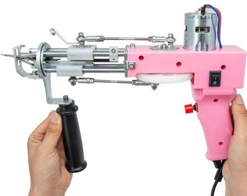 Kindevieft Tuftingmaschine FüR Schnitt- Und Schlingenflor, Schlingentuftingmaschine, Elektrische Teppichweb-Flockmaschine, Handstanzwerkzeuge, Stickmaschine FüR AnfäNger, Einfach Zu Bedienen,Pink