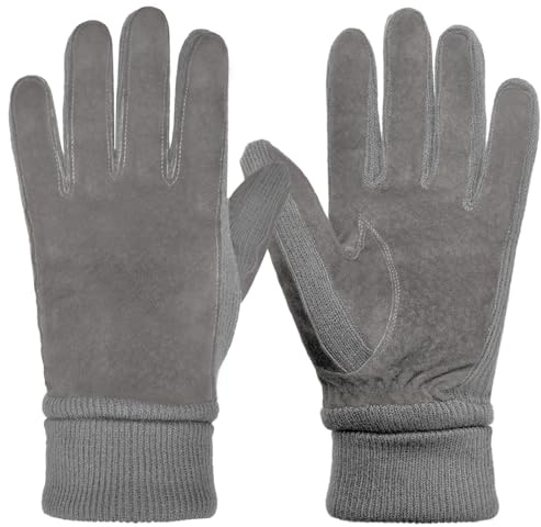 Harssidanzar Guanti invernali da donna in pelle scamosciata in lana termica foderati in pile SL024EU,Grigio,Taglia L