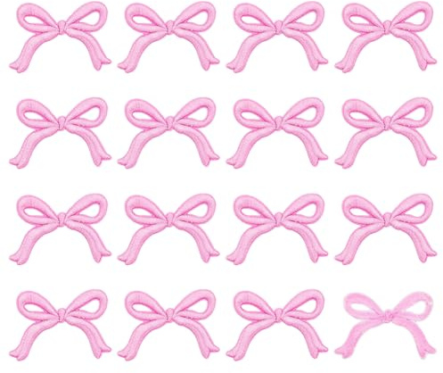 FINGERINSPIRE 16 Stück Stoffflicken Mit Schleife 4.2x6cm Zum Aufbügeln Schleifen Applikation Computergesteuerte Stickerei Schleifen Aufnäher Rosa Reparatur Applikationen Für Jeans Dekoration