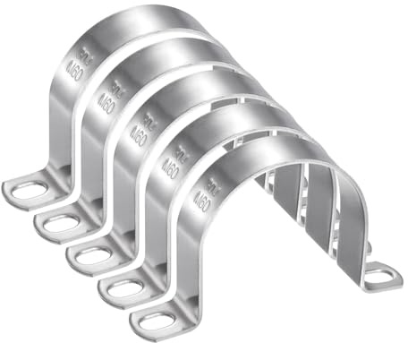 sourcing map 5pcs 2 3/8 Inch 60mm Conduit Clamps, M60 U Tube Pipe Clamp, Stainless Steel Rigid Pipe Strap, U Shaped Bracket with Two Hole for Pipe Tube Hose Wire Cord,Thick