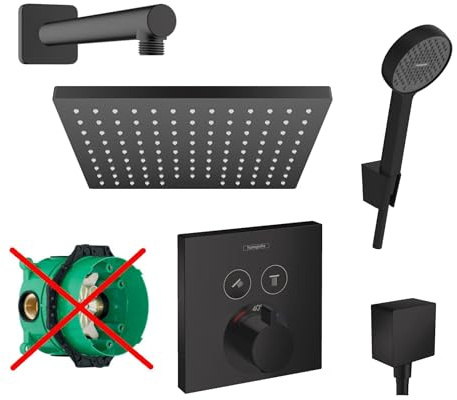 Hansgrohe Duschsystem Unterputz Duscharmatur Hansgrohe schwarz HGSK05-ob | Duscharmatur von Hansgrohe Shower Select Thermostat Armatur und Hansgrohe Regendusche Duschkopf eckig, Dusch-SET schwarz