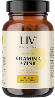 LIV Vitamin C + Zink Kapseln | Pflanzliche Quellen: Amla & Guavenblatt | Vegan | 120 Kapseln für 2 Monate | Frei von Füllstoffen & Gentechnik