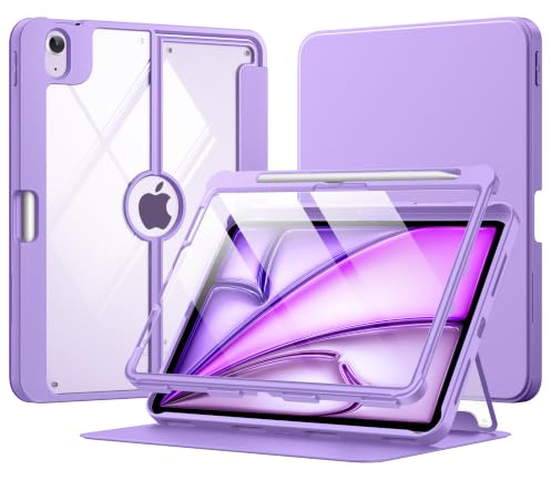 MoKo for iPad Air 11 Inch Case, iPad Air 5th/4th Gen 10.9 Inch Case, Purple | For iPad Air M4/M3/M2 Case with Pencil Holder, Screen Protector, Full Heavy Duty Cover with Clear Back, Magnetic Stand