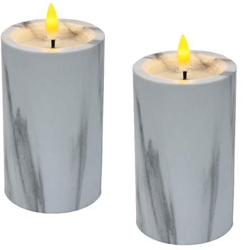 2er Set Moderne LED-Kerze Hony Tischdeko aus Marmor in Grau 12 cm