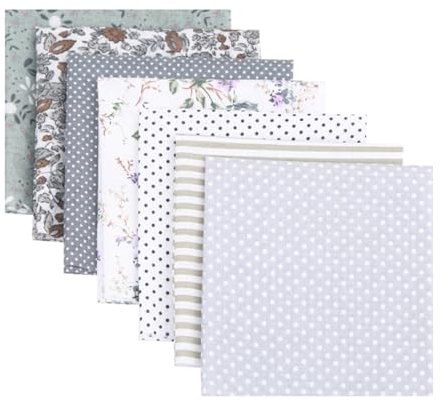 7 Stück Baumwollstoff Stoffbündel Nähstoffe Patchwork, Reiner Baumwolle Stoff, Stoffe zum Nähen, Quilten Basteln Handwerk Gewebe für Nähen DIY Kunst Arbeit Zubehör Scrapbooking Quilting (grau)