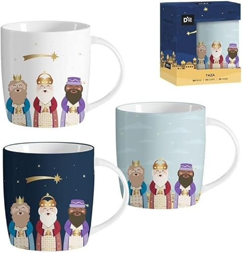 3 Tazas Reyes Magos Regalo Navidad - Taza de Cerámica - Apto para lavavajilas y Microondas - Regalo original - Regalo Amigo Invisible - Capacidad 33cl