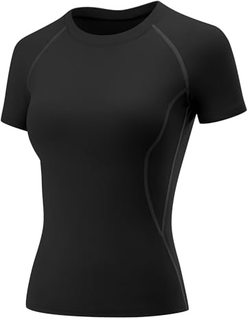 Rapbin Black Women Activewear Sports Gym Tops Workout Running Short Sleeve Stretch Breathable Athletic Base Layer Basic Top Black M