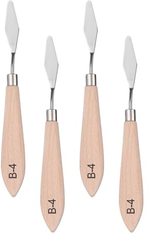 QUARKZMAN 4 Espátulas para pintura de paleta de 7.09 con hoja de acero inoxidable y mango de madera de haya para mezclar colores de óleo y acrílico