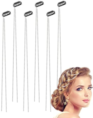 LEEQBCR 6 Stück Strass Haarketten Für Frauen, Punk Crystal Quaste Ketten,Kristall Haarspangen Lange Haarspangen mit Strasssteinen Bling Haarschmuck Für Den Täglichen Gebrauch von Mädchen